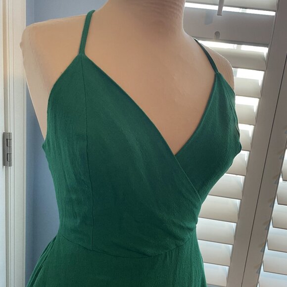 Lulu's Warm Afternoons Green Linen Tie-Back Midi Dress wPockets NWT - Picture 6 of 12